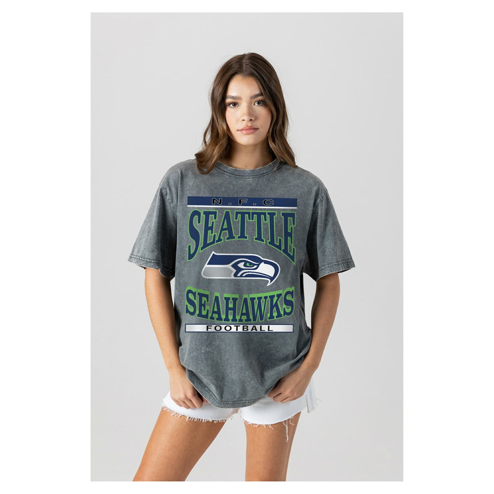 Seattle Seahawks Gameday Couture Women's Oversized Classic Grind Washed T-Shirt Gray | NFL