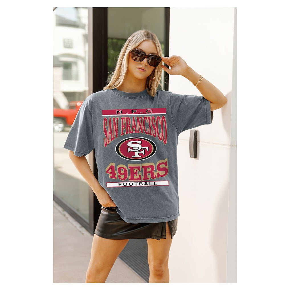 San Francisco 49ers Gameday Couture Women's Oversized Classic Grind Washed T-Shirt Gray | NFL