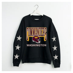 Washington Commanders Gameday Couture Women's Pure Victory Rhinestud Star-Sleeve Pullover Sweatshirt Black | NFL