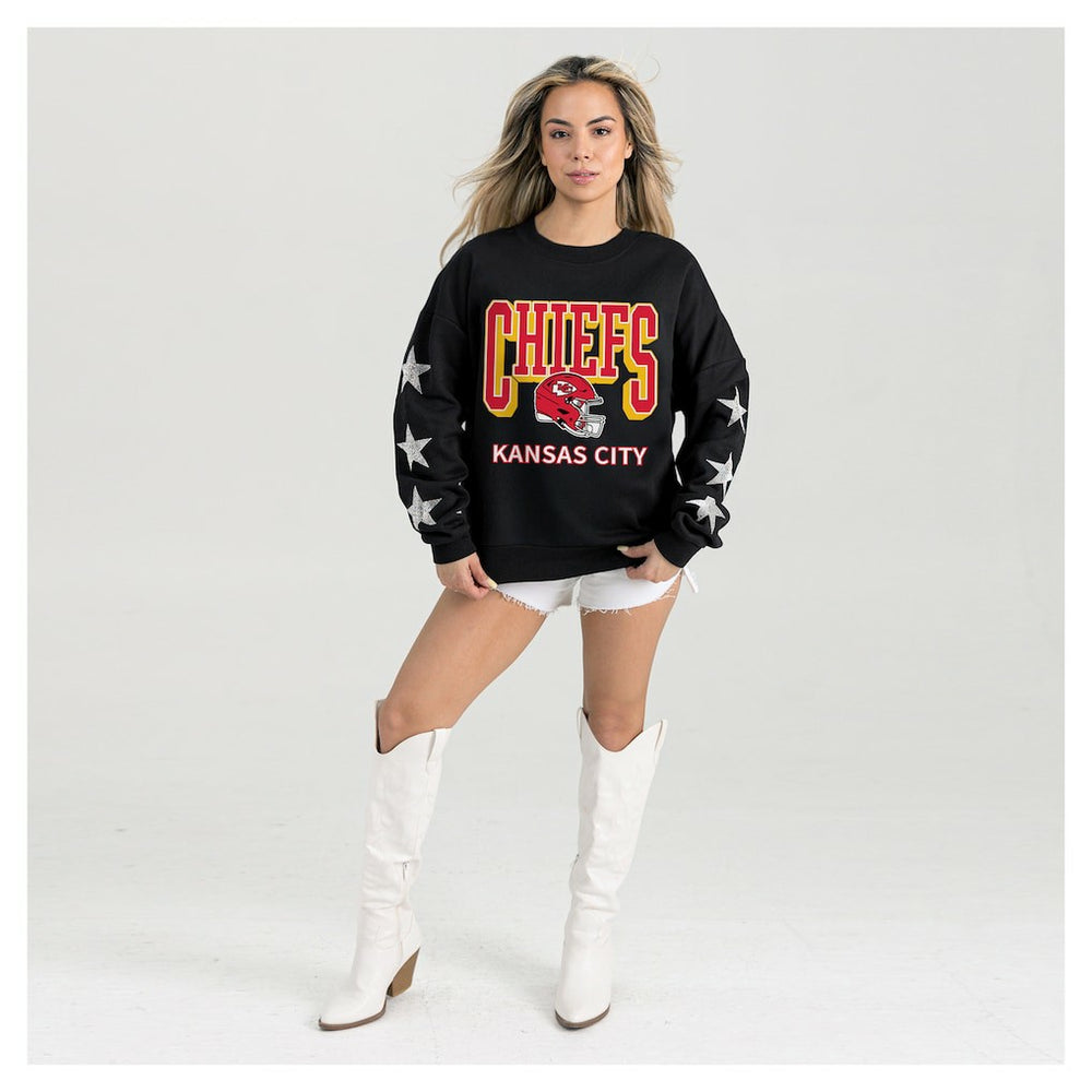 Kansas City Chiefs Gameday Couture Women's Pure Victory Rhinestud Star-Sleeve Pullover Sweatshirt Black | NFL