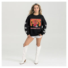 Kansas City Chiefs Gameday Couture Women's Pure Victory Rhinestud Star-Sleeve Pullover Sweatshirt Black | NFL