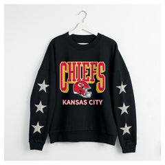 Kansas City Chiefs Gameday Couture Women's Pure Victory Rhinestud Star-Sleeve Pullover Sweatshirt Black | NFL