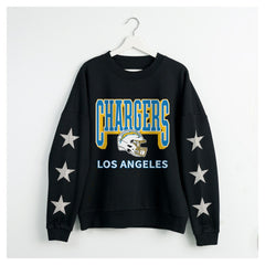 Los Angeles Chargers Gameday Couture Women's Pure Victory Rhinestud Star-Sleeve Pullover Sweatshirt Black | NFL
