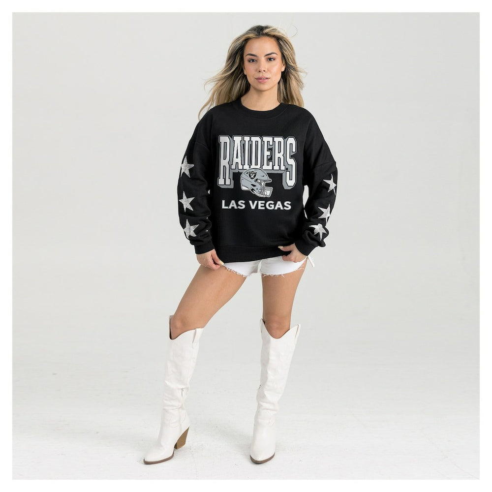 Las Vegas Raiders Gameday Couture Women's Pure Victory Rhinestud Star-Sleeve Pullover Sweatshirt Black | NFL