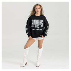 Las Vegas Raiders Gameday Couture Women's Pure Victory Rhinestud Star-Sleeve Pullover Sweatshirt Black | NFL