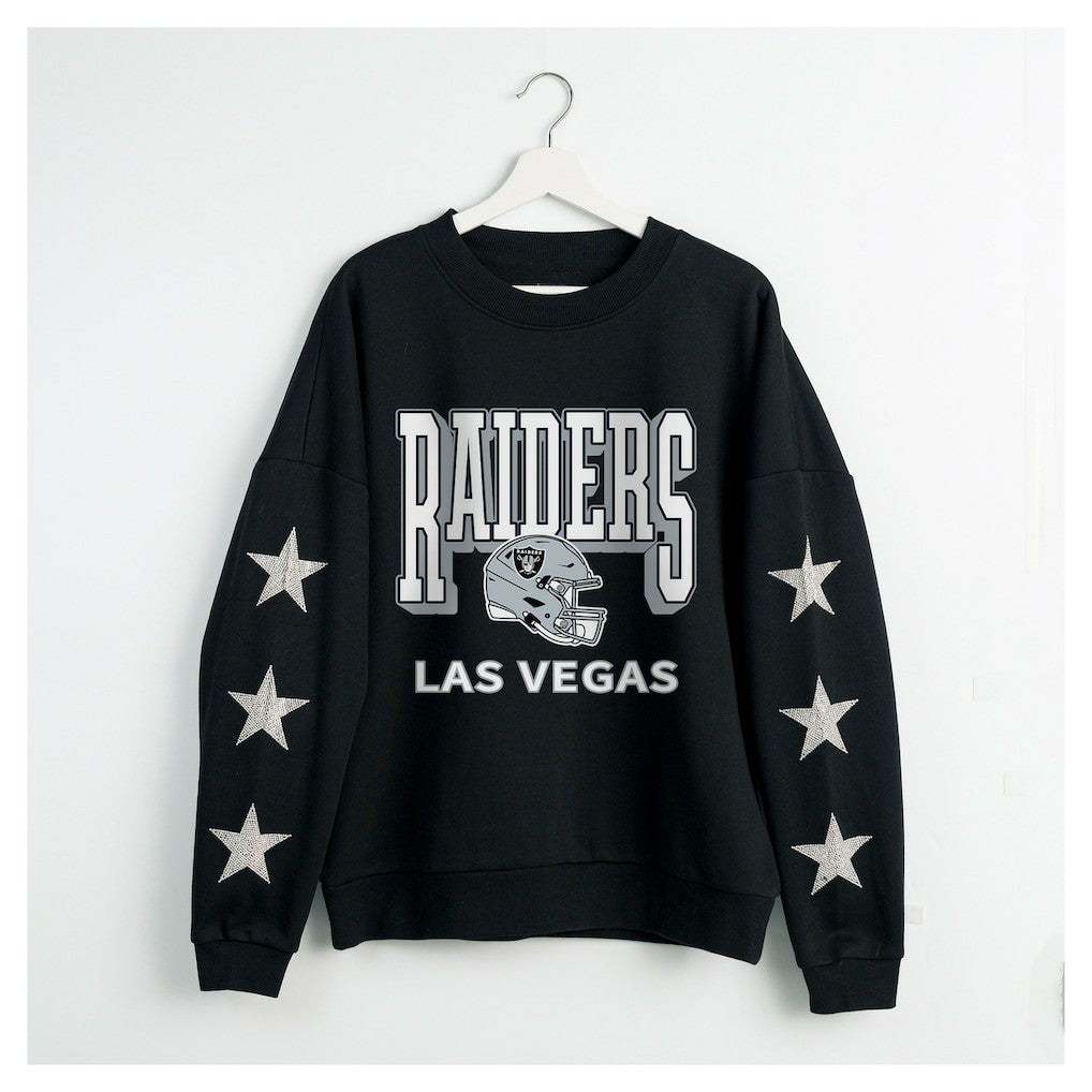 Las Vegas Raiders Gameday Couture Women's Pure Victory Rhinestud Star-Sleeve Pullover Sweatshirt Black | NFL