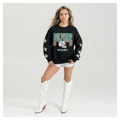 Miami Dolphins Gameday Couture Women's Pure Victory Rhinestud Star-Sleeve Pullover Sweatshirt Black | NFL