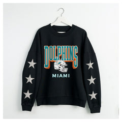 Miami Dolphins Gameday Couture Women's Pure Victory Rhinestud Star-Sleeve Pullover Sweatshirt Black | NFL
