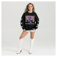 Minnesota Vikings Gameday Couture Women's Pure Victory Rhinestud Star-Sleeve Pullover Sweatshirt Black | NFL