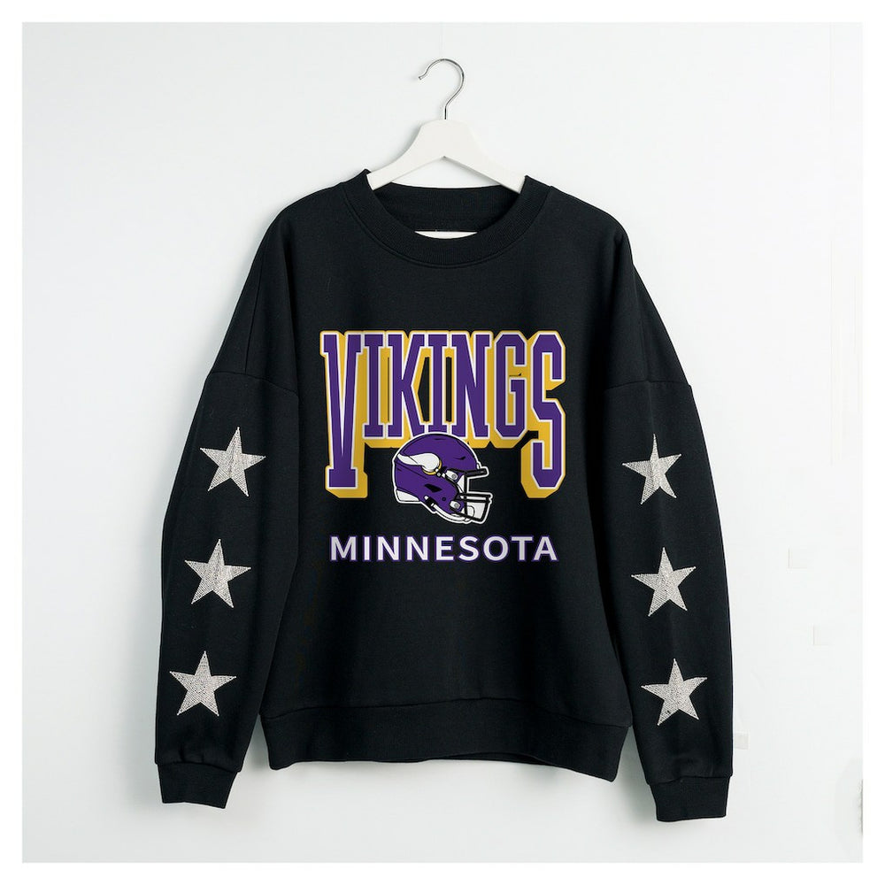 Minnesota Vikings Gameday Couture Women's Pure Victory Rhinestud Star-Sleeve Pullover Sweatshirt Black | NFL