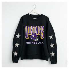 Minnesota Vikings Gameday Couture Women's Pure Victory Rhinestud Star-Sleeve Pullover Sweatshirt Black | NFL