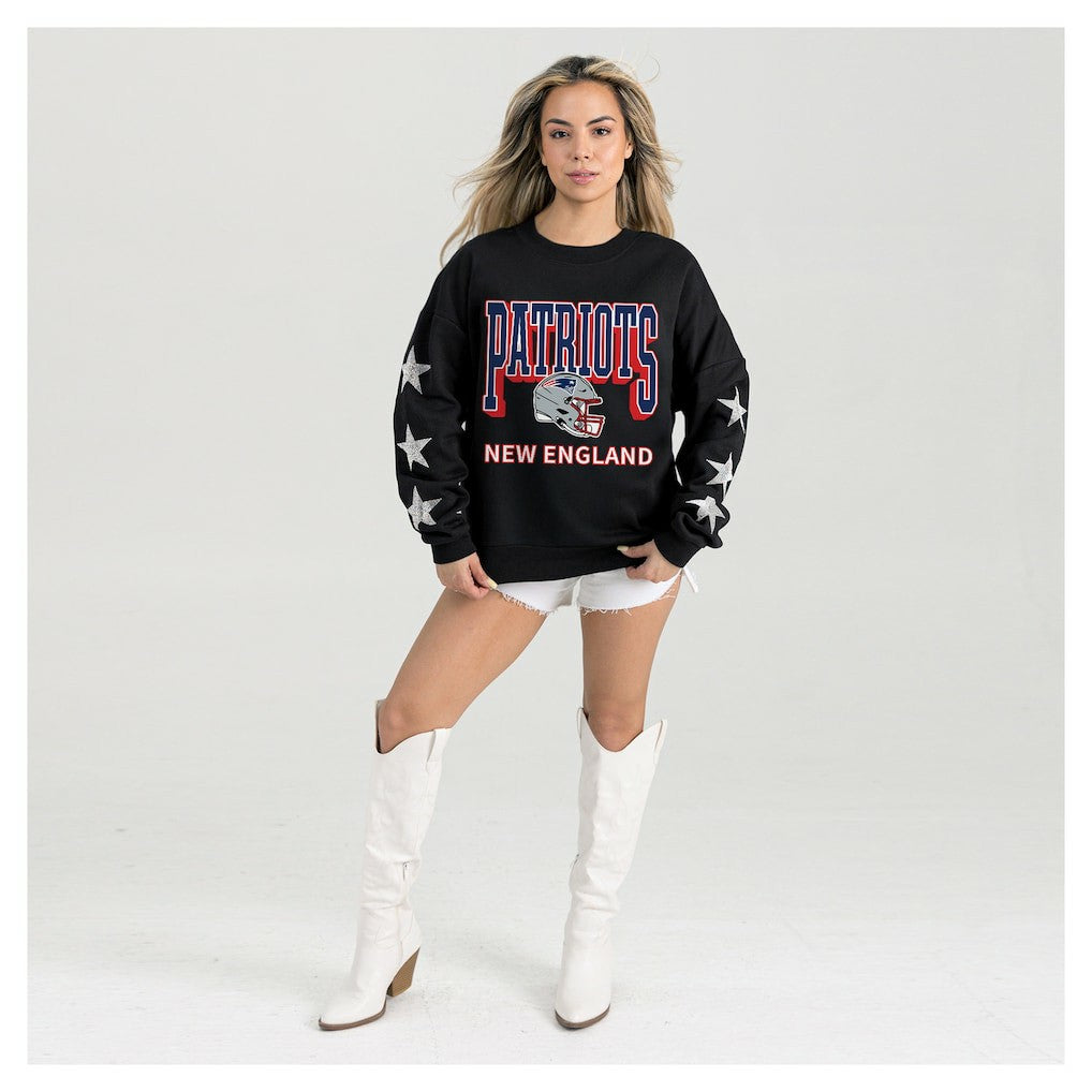 New England Patriots Gameday Couture Women's Pure Victory Rhinestud Star-Sleeve Pullover Sweatshirt Black | NFL