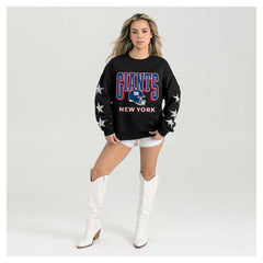 New York Giants Gameday Couture Women's Pure Victory Rhinestud Star-Sleeve Pullover Sweatshirt Black | NFL