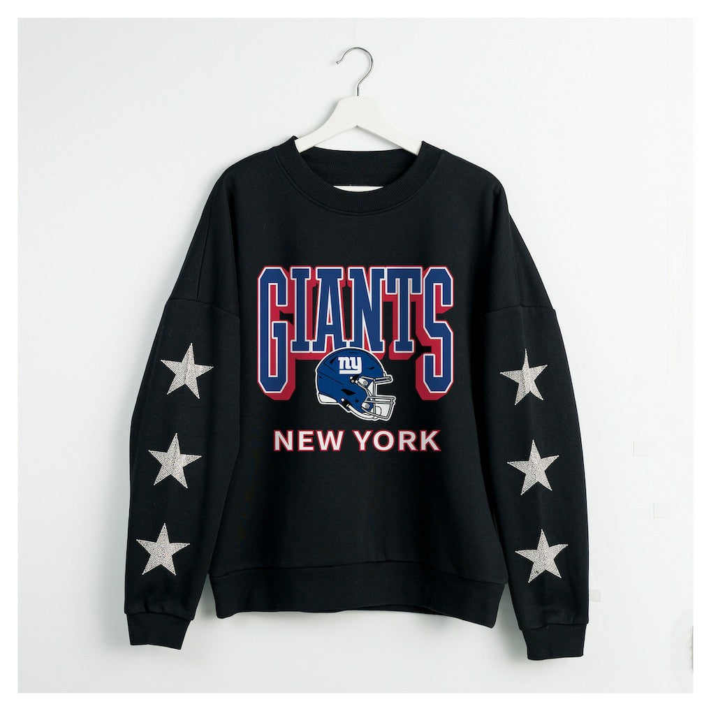 New York Giants Gameday Couture Women's Pure Victory Rhinestud Star-Sleeve Pullover Sweatshirt Black | NFL