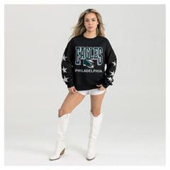 Philadelphia Eagles Gameday Couture Women's Pure Victory Rhinestud Star-Sleeve Pullover Sweatshirt Black | NFL