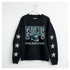 Philadelphia Eagles Gameday Couture Women's Pure Victory Rhinestud Star-Sleeve Pullover Sweatshirt Black | NFL