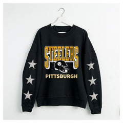Pittsburgh Steelers Gameday Couture Women's Pure Victory Rhinestud Star-Sleeve Pullover Sweatshirt Black | NFL