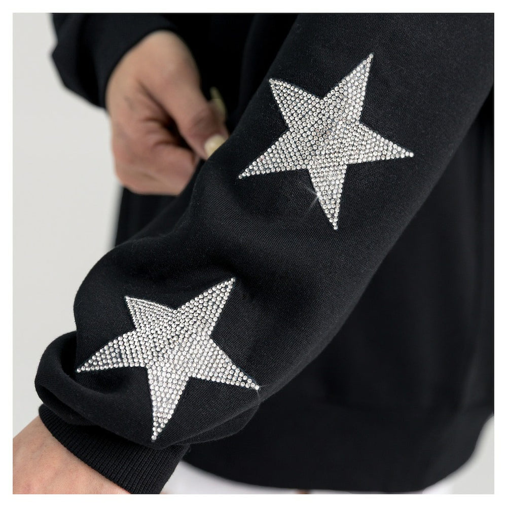 San Francisco 49ers Gameday Couture Women's Pure Victory Rhinestud Star-Sleeve Pullover Sweatshirt Black | NFL
