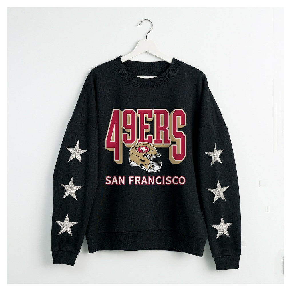 San Francisco 49ers Gameday Couture Women's Pure Victory Rhinestud Star-Sleeve Pullover Sweatshirt Black | NFL