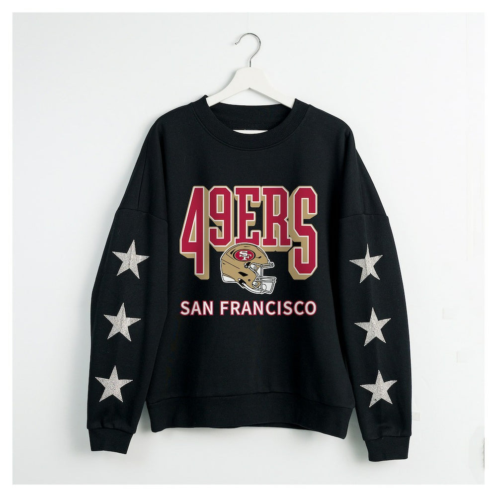 San Francisco 49ers Gameday Couture Women's Pure Victory Rhinestud Star-Sleeve Pullover Sweatshirt Black | NFL