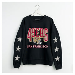 San Francisco 49ers Gameday Couture Women's Pure Victory Rhinestud Star-Sleeve Pullover Sweatshirt Black | NFL