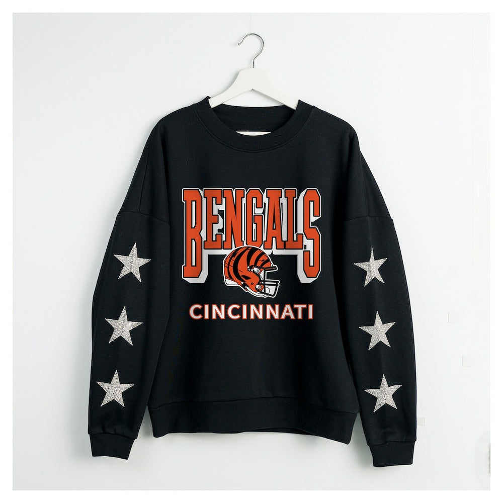Cincinnati Bengals Gameday Couture Women's Pure Victory Rhinestud Star-Sleeve Pullover Sweatshirt Black | NFL