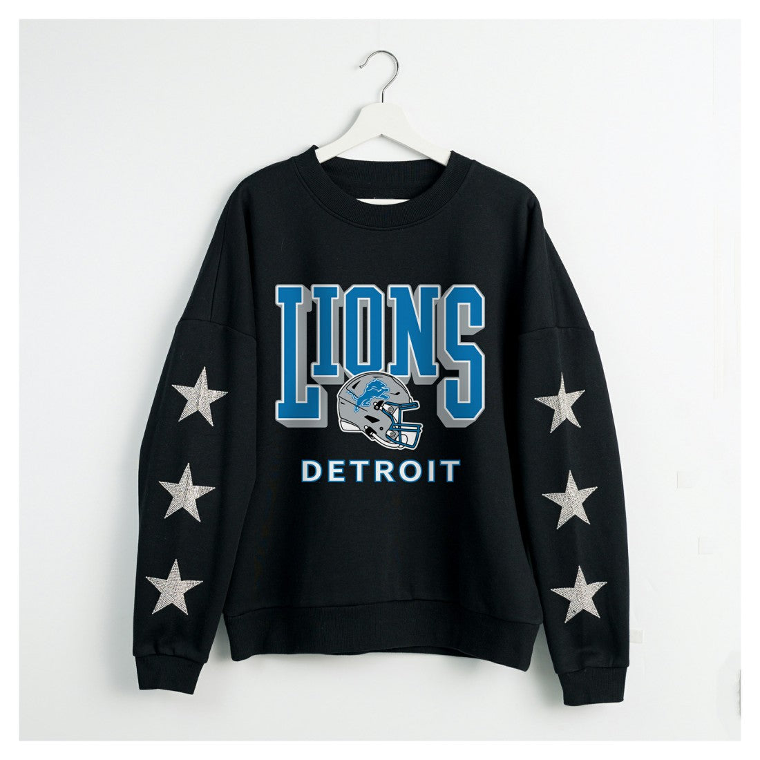 Detroit Lions Gameday Couture Women's Pure Victory Rhinestud Star-Sleeve Pullover Sweatshirt Black | NFL