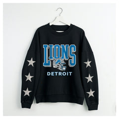 Detroit Lions Gameday Couture Women's Pure Victory Rhinestud Star-Sleeve Pullover Sweatshirt Black | NFL