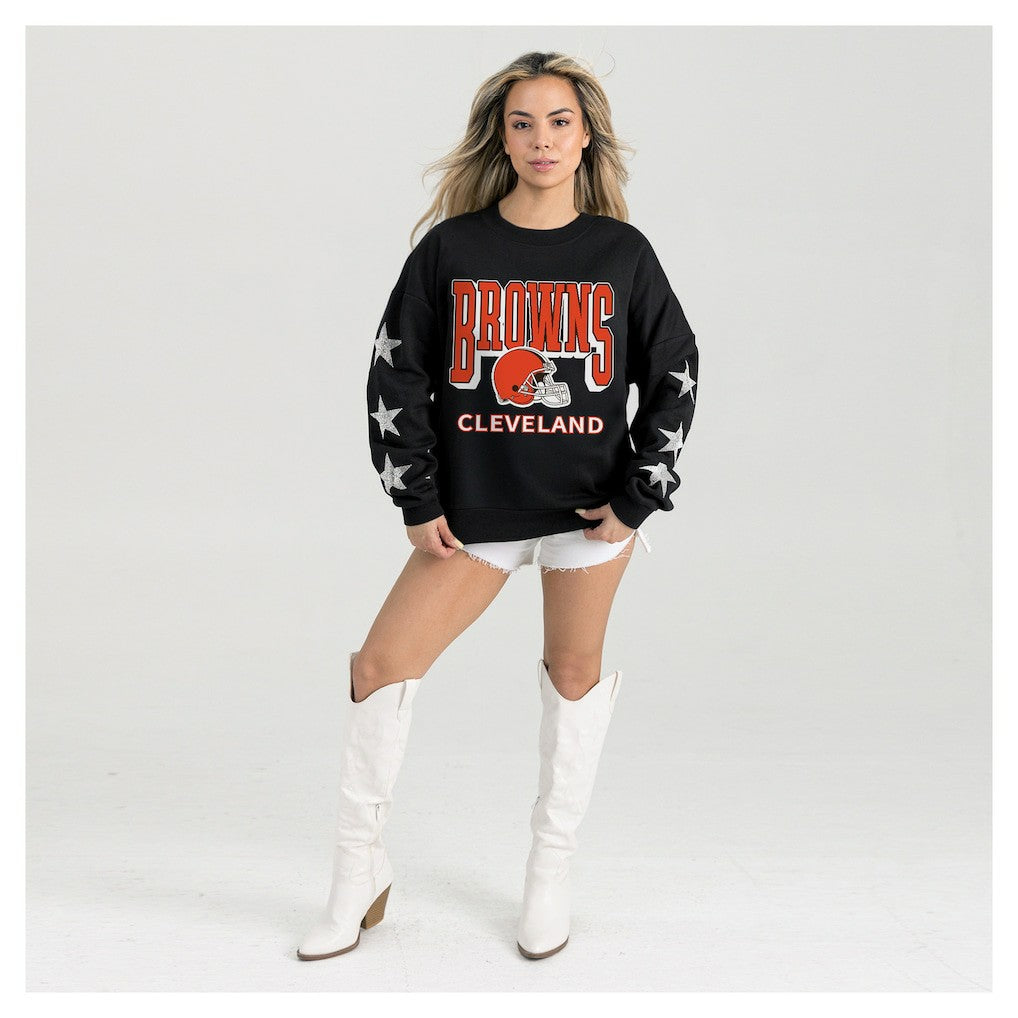 Cleveland Browns Gameday Couture Women's Pure Victory Rhinestud Star-Sleeve Pullover Sweatshirt Black | NFL