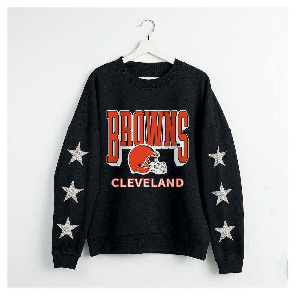 Cleveland Browns Gameday Couture Women's Pure Victory Rhinestud Star-Sleeve Pullover Sweatshirt Black | NFL