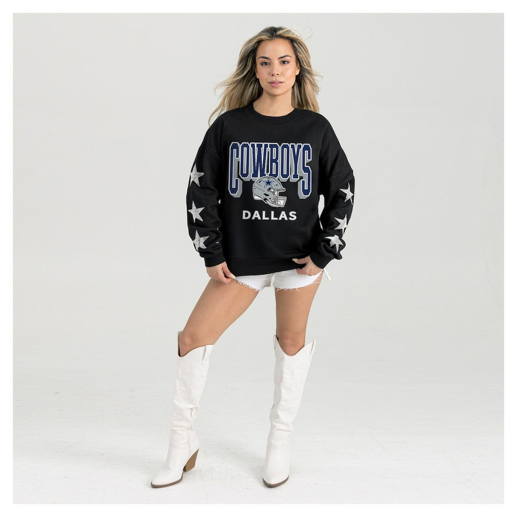 Dallas Cowboys Gameday Couture Women's Pure Victory Rhinestud Star-Sleeve Pullover Sweatshirt Black | NFL