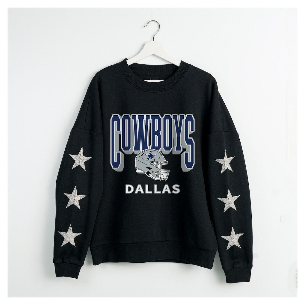 Dallas Cowboys Gameday Couture Women's Pure Victory Rhinestud Star-Sleeve Pullover Sweatshirt Black | NFL