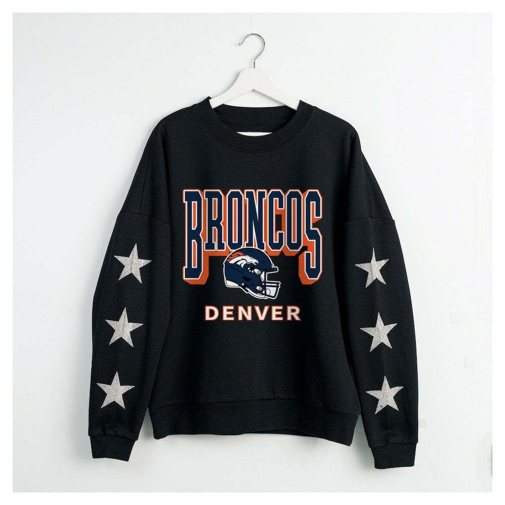 Denver Broncos Gameday Couture Women's Pure Victory Rhinestud Star-Sleeve Pullover Sweatshirt Black | NFL