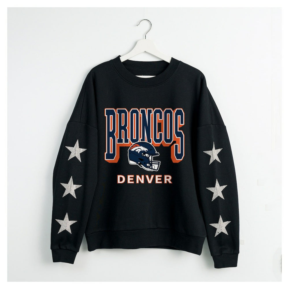 Denver Broncos Gameday Couture Women's Pure Victory Rhinestud Star-Sleeve Pullover Sweatshirt Black | NFL