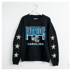 Carolina Panthers Gameday Couture Women's Pure Victory Rhinestud Star-Sleeve Pullover Sweatshirt Black | NFL