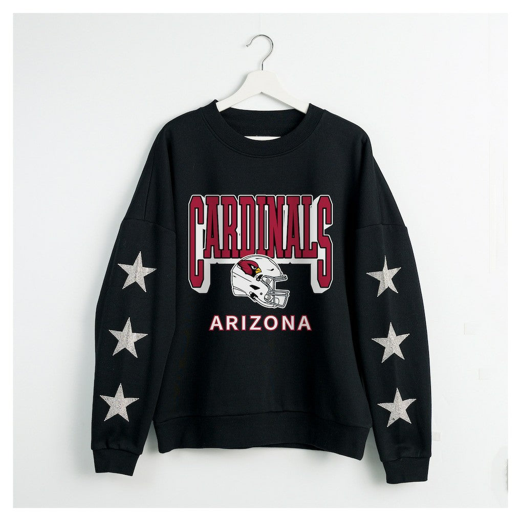 Arizona Cardinals Gameday Couture Women's Pure Victory Rhinestud Star-Sleeve Pullover Sweatshirt Black | NFL