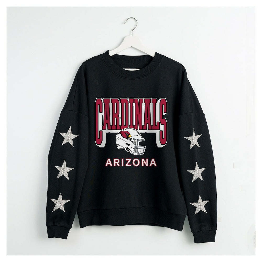 Arizona Cardinals Gameday Couture Women's Pure Victory Rhinestud Star-Sleeve Pullover Sweatshirt Black | NFL