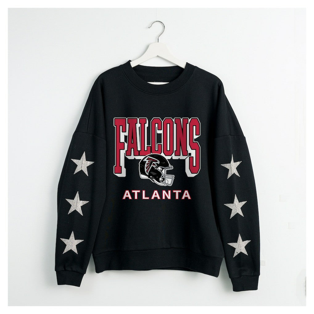 Atlanta Falcons Gameday Couture Women's Pure Victory Rhinestud Star-Sleeve Pullover Sweatshirt Black | NFL