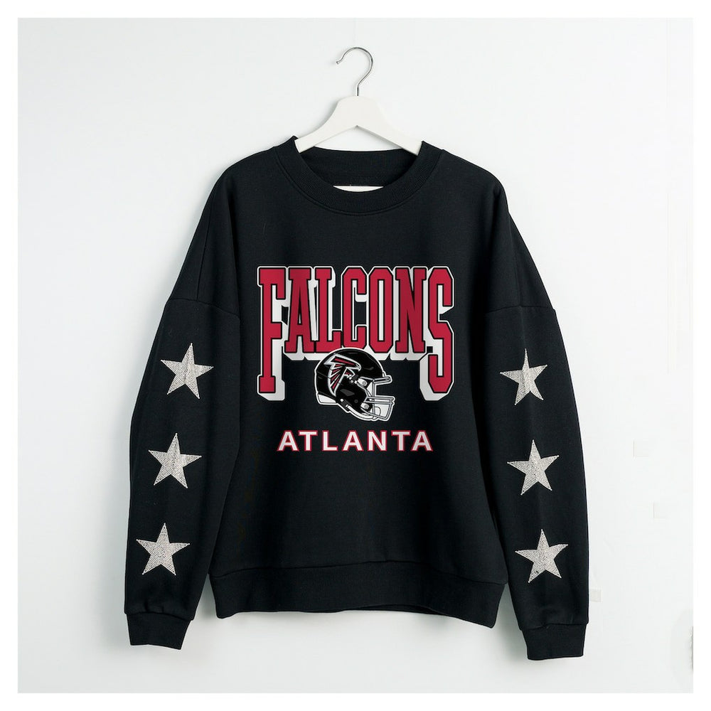 Atlanta Falcons Gameday Couture Women's Pure Victory Rhinestud Star-Sleeve Pullover Sweatshirt Black | NFL