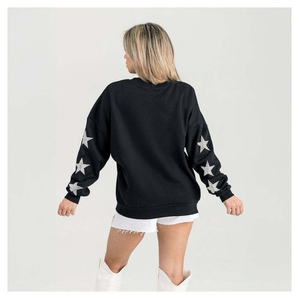 Baltimore Ravens Gameday Couture Women's Pure Victory Rhinestud Star-Sleeve Pullover Sweatshirt Black | NFL