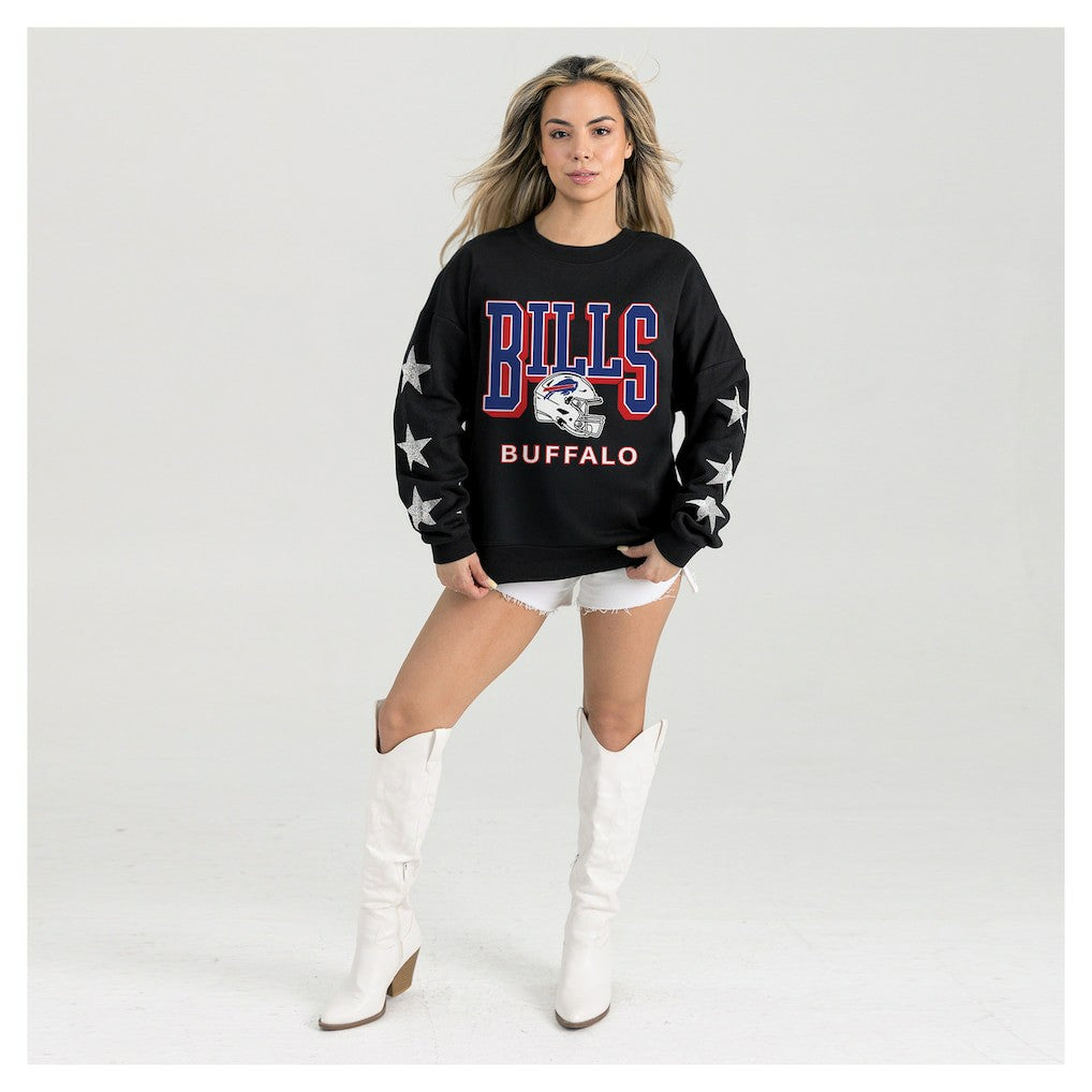 Buffalo Bills Gameday Couture Women's Pure Victory Rhinestud Star-Sleeve Pullover Sweatshirt Black | NFL
