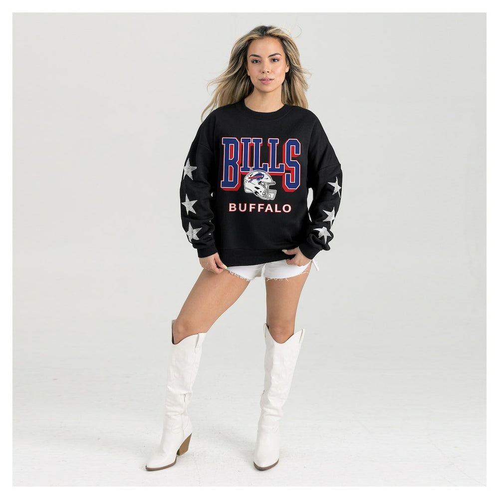 Buffalo Bills Gameday Couture Women's Pure Victory Rhinestud Star-Sleeve Pullover Sweatshirt Black | NFL