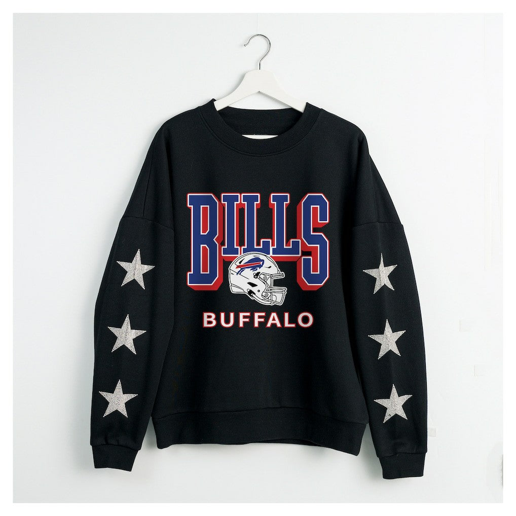 Buffalo Bills Gameday Couture Women's Pure Victory Rhinestud Star-Sleeve Pullover Sweatshirt Black | NFL