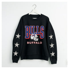 Buffalo Bills Gameday Couture Women's Pure Victory Rhinestud Star-Sleeve Pullover Sweatshirt Black | NFL