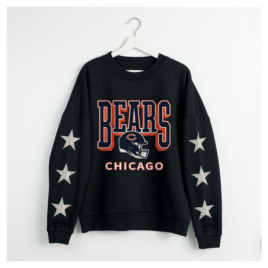 Chicago Bears Gameday Couture Women's Pure Victory Rhinestud Star-Sleeve Pullover Sweatshirt Black | NFL
