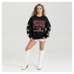 Houston Texans Gameday Couture Women's Pure Victory Rhinestud Star-Sleeve Pullover Sweatshirt Black | NFL