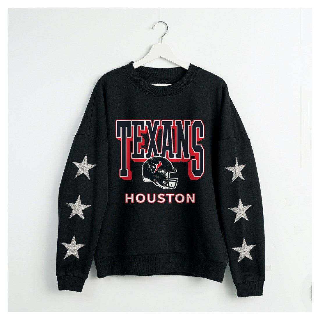 Houston Texans Gameday Couture Women's Pure Victory Rhinestud Star-Sleeve Pullover Sweatshirt Black | NFL