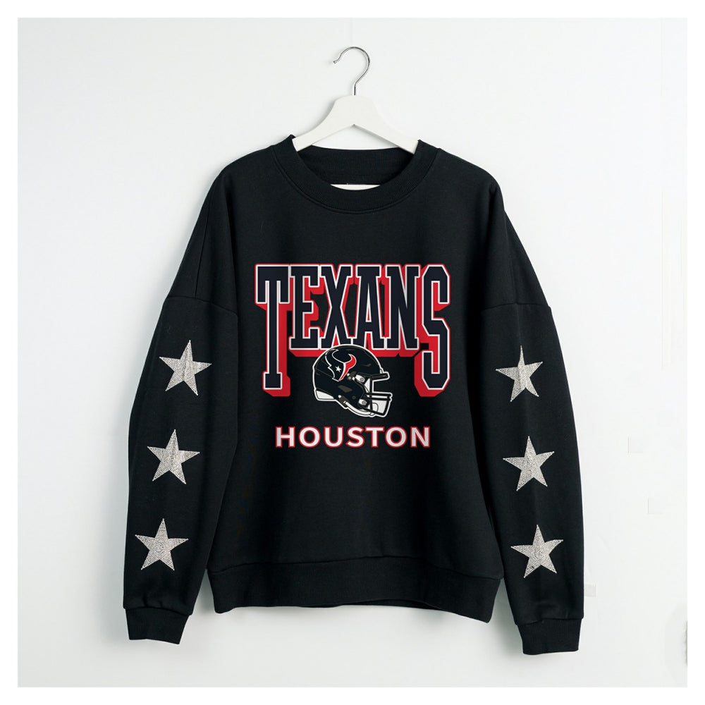 Houston Texans Gameday Couture Women's Pure Victory Rhinestud Star-Sleeve Pullover Sweatshirt Black | NFL