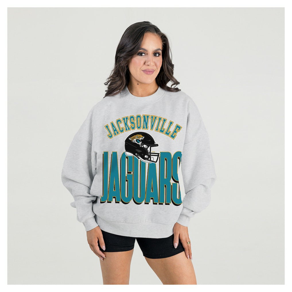 Jacksonville Jaguars Gameday Couture Women's Fierce Focus Premium Oversized Fleece Pullover Sweatshirt Ash | NFL