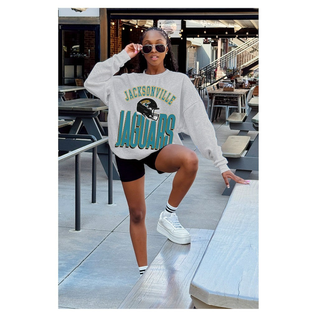 Jacksonville Jaguars Gameday Couture Women's Fierce Focus Premium Oversized Fleece Pullover Sweatshirt Ash | NFL